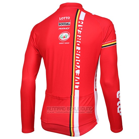 2015 Fahrradbekleidung Lotto Soudal Rot und Wei Trikot Langarm und Tragerhose